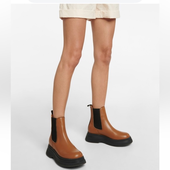 Ganni Creepers Chelsea Tan Ankle Boots in Tiger’s Eye 👁️ 🐅 - Picture 4 of 12